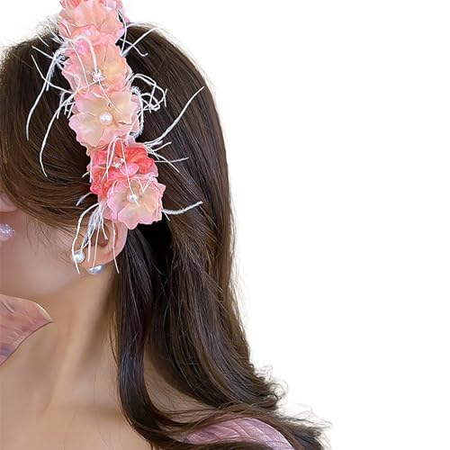Buntes Haarband mit Federn und Blumendetails, Party-Kopfbedeckung, eleganter Haarschmuck für Damen und Mädchen, Haarreifen für den täglichen Gebrauch von YUHANGCIYE