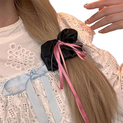 Elegante Haargummis mit Schleife, elastisches Haarseil, weiches Haarseil, Federgummi, für Mädchen, Zöpfe, Halter, Stoff, bunt, für dünnes Haar, Haargummi für dünnes Haar von YUHANGCIYE