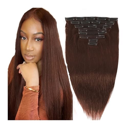 10-24" Remy Clip-in-Haarverlängerungen aus Echthaar for die Schönheit von Frauen - 120 g, schokoladenbraun, dunkelbraun, glatt, 8 Stück, 20 Clips, Clip-in-Extensions aus Echthaar Easy Installation and von YUHANXINHESHE