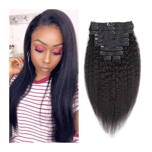 10 Stück Clip-in-Haarverlängerungen, Echthaar for schwarze Frauen, Remy-Haar, krauses, lockiges Naturschwarz, 120 g/Set Easy Installation and Removal(18inch) von YUHANXINHESHE