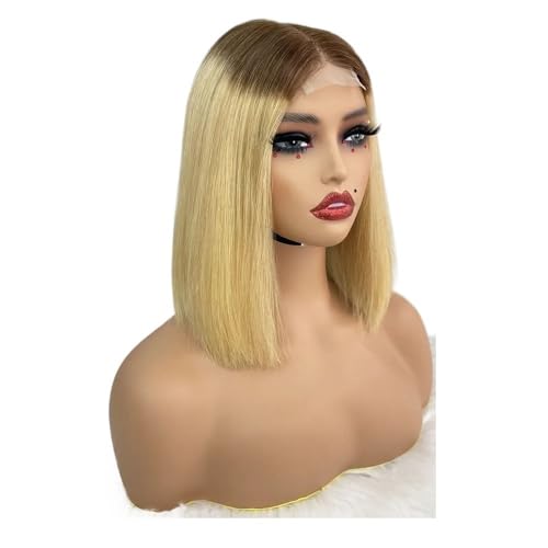 10 Zoll Bob Perücke Echthaar 2x6 Lace Front Perücken Echthaar 250 Dichte for schwarze Frauen Fügt Haarvolumen hinzu(Brown+blonde) von YUHANXINHESHE