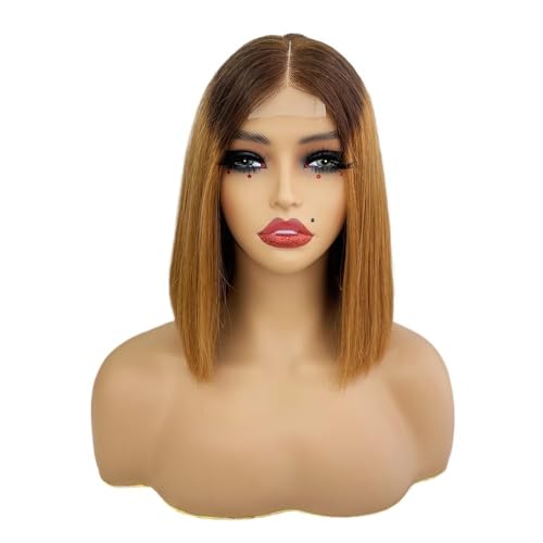 10 Zoll Bob Perücke Echthaar 2x6 Lace Front Perücken Echthaar 250 Dichte for schwarze Frauen Fügt Haarvolumen hinzu(Brown+dark blonde) von YUHANXINHESHE