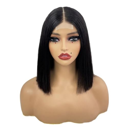 10 Zoll Bob Perücke Echthaar 2x6 Lace Front Perücken Echthaar 250 Dichte for schwarze Frauen Fügt Haarvolumen hinzu(Nature black) von YUHANXINHESHE