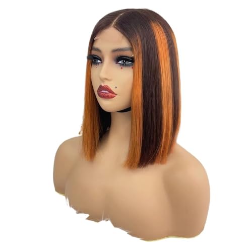 10 Zoll Bob Perücke Echthaar 2x6 Lace Front Perücken Echthaar 250 Dichte for schwarze Frauen Fügt Haarvolumen hinzu(Orang light) von YUHANXINHESHE
