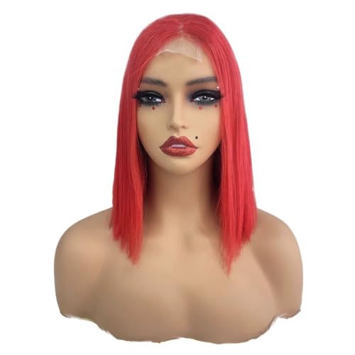 10 Zoll Bob Perücke Echthaar 2x6 Lace Front Perücken Echthaar 250 Dichte for schwarze Frauen Fügt Haarvolumen hinzu(Red) von YUHANXINHESHE