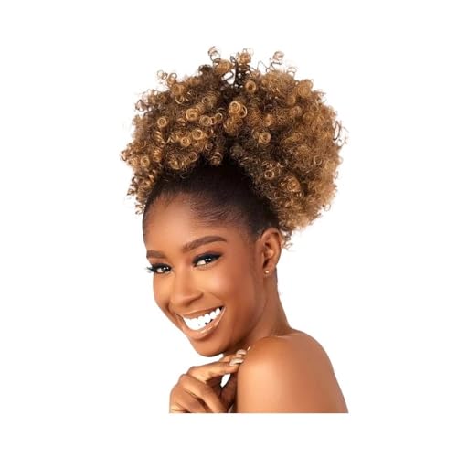 10 Zoll synthetische große Afro-Puff-Kordelzug-Pferdeschwanz-Verlängerungen for schwarze Frauen verworrenes lockiges Haar Dutt Pferdeschwanz-Perücken Fügt Haarvolumen hinzu(Light brown) von YUHANXINHESHE