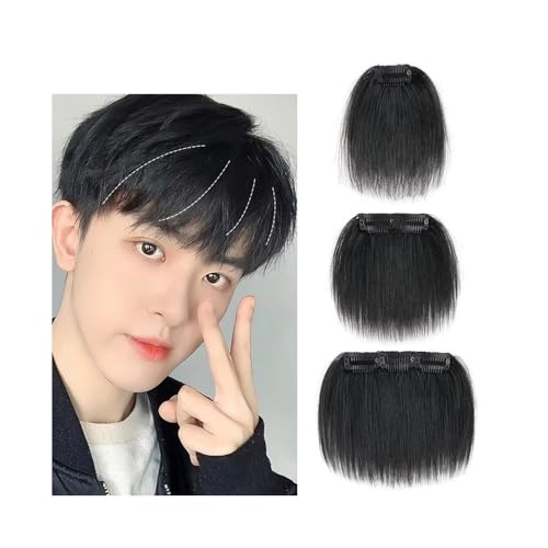 10 cm Haarpony for Herren, Clips in Echthaar, Pony-Abdeckung, hohe Stirn, Echthaar-Pony, Pony-Verlängerung for Volumen Easy Installation and Removal(Natural black,6 cm) von YUHANXINHESHE