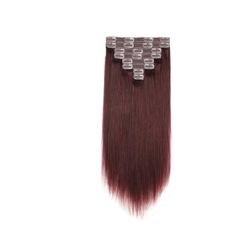 12-22 Zoll Clip-in-Haarverlängerung, echtes menschliches Haar, nahtlos, doppelter Schuss, Clip-in-Haarverlängerung, weinrot, for Frauen Easy Installation and Removal(12inches) von YUHANXINHESHE