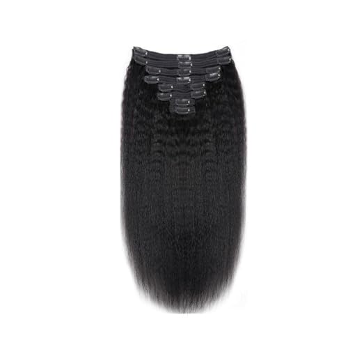 12-26 Zoll verworrene gerade Clip-in-Haarverlängerungen aus echtem Menschenhaar for Frauen, doppelter Schuss, voller Kopf, brasilianisches Remy-Haar, Yaki-gerade Clip-ins, natürliches Schwarz Easy Ins von YUHANXINHESHE