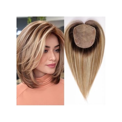 12 Zoll Haarteile for Frauen aus Echthaar, 5 x 5,5 Zoll, große Abdeckung for Frauen mit dünner werdendem Haar Fügt Haarvolumen hinzu(Middle Part,Ombre Honey Brown) von YUHANXINHESHE