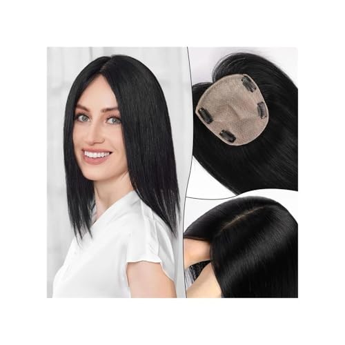 12 Zoll Haarteile for Frauen aus Echthaar, 5 x 5,5 Zoll, große Abdeckung for Frauen mit dünner werdendem Haar Fügt Haarvolumen hinzu(With Bangs,Natural Black) von YUHANXINHESHE