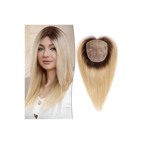 12 Zoll Haarteile for Frauen aus Echthaar, 5 x 5,5 Zoll, große Abdeckung for Frauen mit dünner werdendem Haar Fügt Haarvolumen hinzu(With Bangs,Ombre Light Blonde) von YUHANXINHESHE