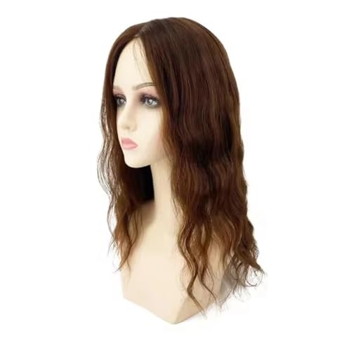 12x13 Cm Haarteil Mit Seidenbasis For Frauen Mit Dünner Werdendem Haar, Echthaarteil, Lang, Lockig, Gewellt, Clip-in-Haarteil Fügt Haarvolumen hinzu(Medium Brown,8 inch) von YUHANXINHESHE