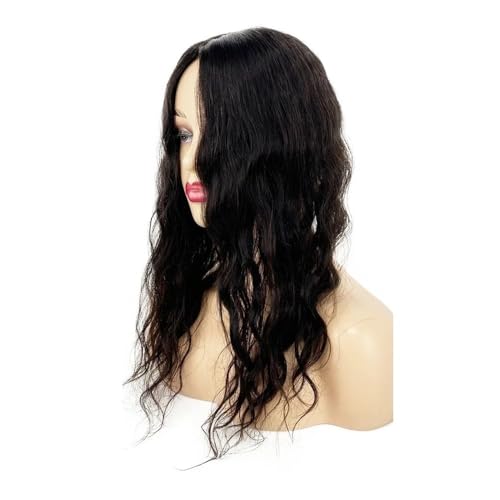 12x13 Cm Haarteil Mit Seidenbasis For Frauen Mit Dünner Werdendem Haar, Echthaarteil, Lang, Lockig, Gewellt, Clip-in-Haarteil Fügt Haarvolumen hinzu(Natural Black,12 inch) von YUHANXINHESHE