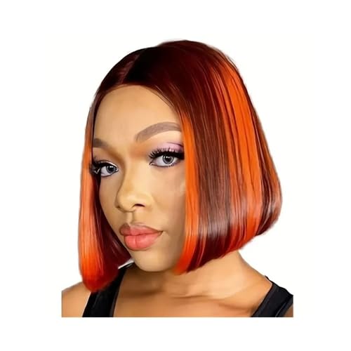 13x4 Gerade Spitze Frontal Bob Perücke, Braun Ingwer Orange Brasilianische Remy Knochen Gerade Kurze Bob Perücke for Frauen 10-14 Zoll Fügt Haarvolumen hinzu(14inch) von YUHANXINHESHE
