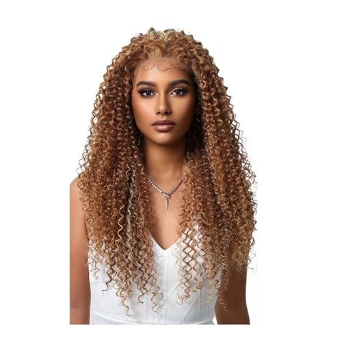 13x6 Highlight Curly Lace Front Synthetische Perücke for Schwarze Frauen, Lace Hair Perücke Hitzebeständig for Tägliches Cosplay Fügt Haarvolumen hinzu(Dark blonde Highlight) von YUHANXINHESHE