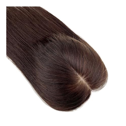 14 Zoll Echthaar-Topper for Frauen mit dünner werdendem Haar, Clip-In-Topper, Seidenbasis, atmungsaktives Haarteil Fügt Haarvolumen hinzu(Dark Brown,12x14cm) von YUHANXINHESHE