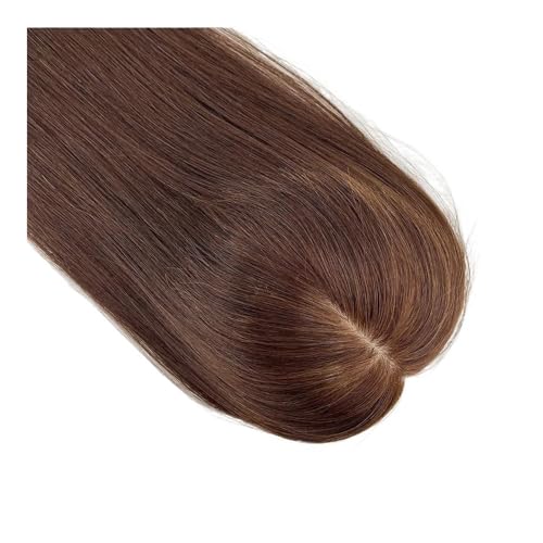 14 Zoll Echthaar-Topper for Frauen mit dünner werdendem Haar, Clip-In-Topper, Seidenbasis, atmungsaktives Haarteil Fügt Haarvolumen hinzu(Medium Brown,11x13cm) von YUHANXINHESHE