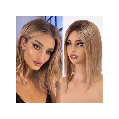 14 Zoll Haarteile for Frauen, Echthaar, ohne Pony, 4x5 Zoll Basis for Frauen mit dünner werdendem Haar Fügt Haarvolumen hinzu(Brown blonde) von YUHANXINHESHE