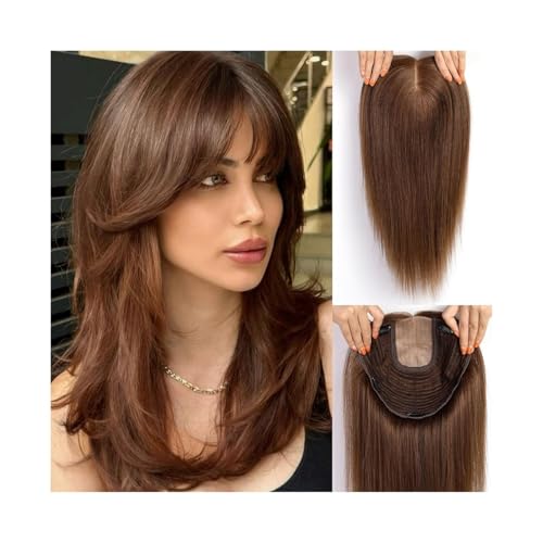 16 Zoll Echthaar-Teile for Frauen, 9"x9" Basis, realistische Kopfhautbasis, 5 Anti-Rutsch-Clips Fügt Haarvolumen hinzu(Dark Brown) von YUHANXINHESHE