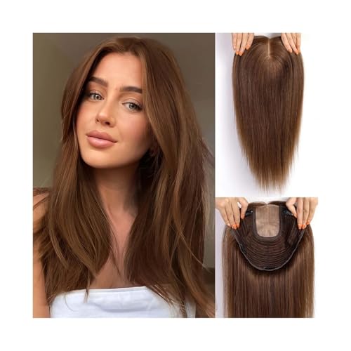 16 Zoll Echthaar-Teile for Frauen, 9"x9" Basis, realistische Kopfhautbasis, 5 Anti-Rutsch-Clips Fügt Haarvolumen hinzu(Honey Brown) von YUHANXINHESHE
