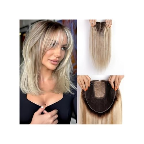16 Zoll Echthaar-Teile for Frauen, 9"x9" Basis, realistische Kopfhautbasis, 5 Anti-Rutsch-Clips Fügt Haarvolumen hinzu(Ombre Brown Blonde) von YUHANXINHESHE