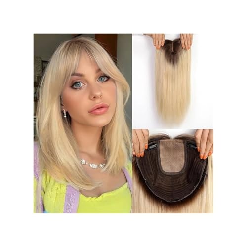 16 Zoll Echthaar-Teile for Frauen, 9"x9" Basis, realistische Kopfhautbasis, 5 Anti-Rutsch-Clips Fügt Haarvolumen hinzu(Ombre Light Blonde) von YUHANXINHESHE