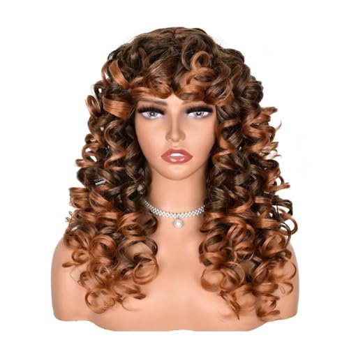 17 inch Long Curly Wigs with Bangs for Women Synthetic Hair Wig Vintage Hairstyle for Daily Use Party Cosplay Fügt Haarvolumen hinzu(1B-30) von YUHANXINHESHE