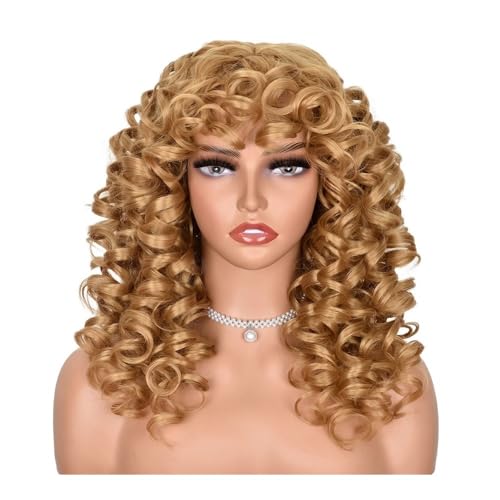 17 inch Long Curly Wigs with Bangs for Women Synthetic Hair Wig Vintage Hairstyle for Daily Use Party Cosplay Fügt Haarvolumen hinzu(27) von YUHANXINHESHE