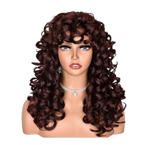 17 inch Long Curly Wigs with Bangs for Women Synthetic Hair Wig Vintage Hairstyle for Daily Use Party Cosplay Fügt Haarvolumen hinzu(99J) von YUHANXINHESHE