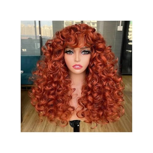 17 inch Long Curly Wigs with Bangs for Women Synthetic Hair Wig Vintage Hairstyle for Daily Use Party Cosplay Fügt Haarvolumen hinzu(Ginger Orange) von YUHANXINHESHE
