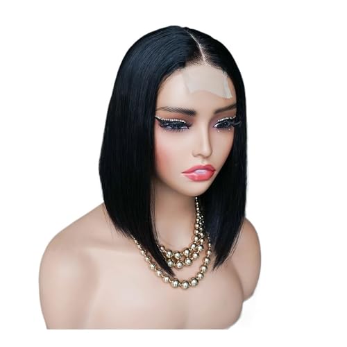 2 x 4 Lace-Front-Perücken aus Echthaar ohne Klebstoff, 300 Dichte, kurze, glatte Bob-Perücken for Frauen Fügt Haarvolumen hinzu(Natural Black,12inch) von YUHANXINHESHE