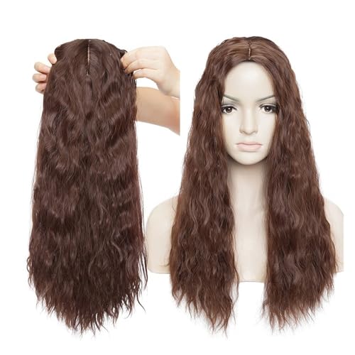 20 Zoll Haarverlängerungen, synthetische Wasserwellen, Clip-In-Haarteil, Clip-In-Haarteil, einteiliges Haar, Schwarzbraun, Haarteil for Frauen Easy Installation and Removal(Medium brown) von YUHANXINHESHE