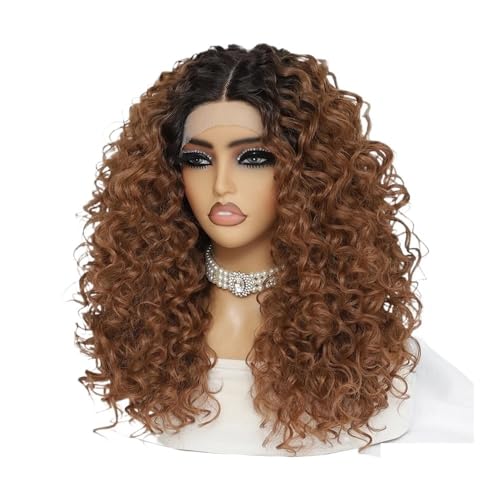 20 Zoll lockige synthetische Lace Front Perücke for Frauen schwarz T Teil 13 x 4,5 x 1 Lace Frontal Perücke Fügt Haarvolumen hinzu(Brown) von YUHANXINHESHE