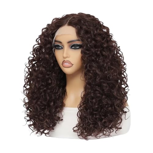 20 Zoll lockige synthetische Lace Front Perücke for Frauen schwarz T Teil 13 x 4,5 x 1 Lace Frontal Perücke Fügt Haarvolumen hinzu(Chocolate Brown) von YUHANXINHESHE