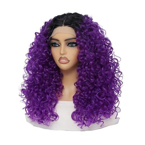20 Zoll lockige synthetische Lace Front Perücke for Frauen schwarz T Teil 13 x 4,5 x 1 Lace Frontal Perücke Fügt Haarvolumen hinzu(Purple) von YUHANXINHESHE
