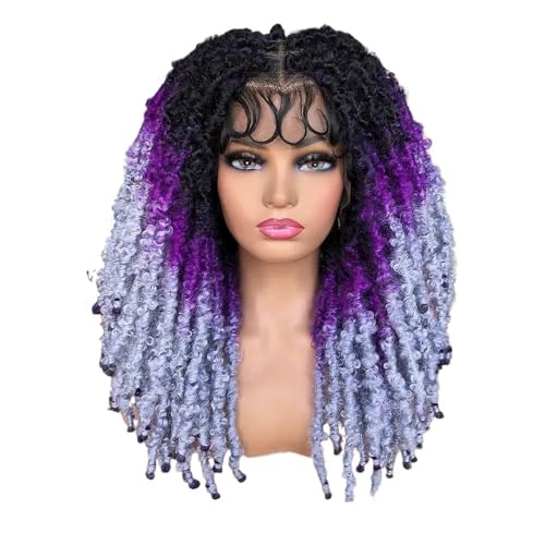 20 inch Full Lace Braided Wigs for Women Crochet Hair Dreadlocks Faux Locs Wig Braids Extensions Synthetic Hair Fügt Haarvolumen hinzu(1B-PURPLEGREY) von YUHANXINHESHE