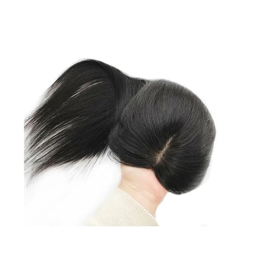 20 inch Hair Toppers for Women Real Human Hair Natural Black Color for Women 130 Density Silk Base Middle Part Clip in Pieces Straight Hair for Thin Hair Daily Use Fügt Haarvolumen hinzu(14x16cm) von YUHANXINHESHE