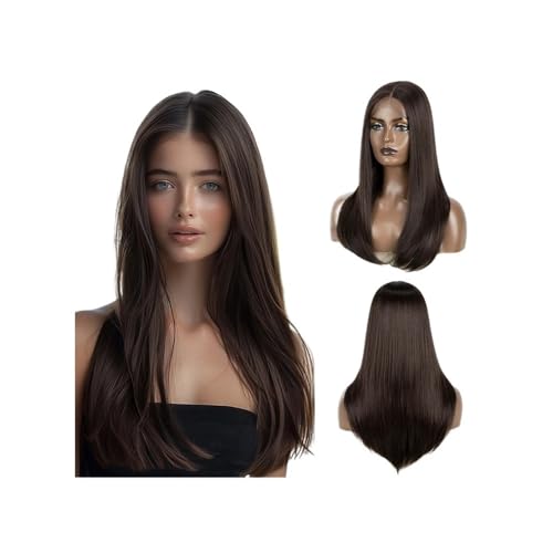 22" Wear and Go klebefreie Perücken, synthetische Lace-Front-Perücke, glattes Haar for Frauen Fügt Haarvolumen hinzu(Brown) von YUHANXINHESHE