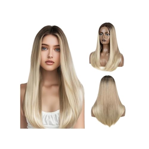 22" Wear and Go klebefreie Perücken, synthetische Lace-Front-Perücke, glattes Haar for Frauen Fügt Haarvolumen hinzu(Ombre Blonde) von YUHANXINHESHE
