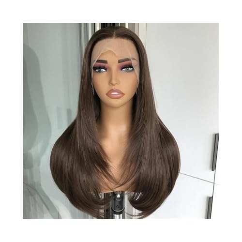 22 Zoll synthetische Lace-Front-Perücke for Frauen, glatt, vorgezupft Fügt Haarvolumen hinzu(Chocolate Brown) von YUHANXINHESHE
