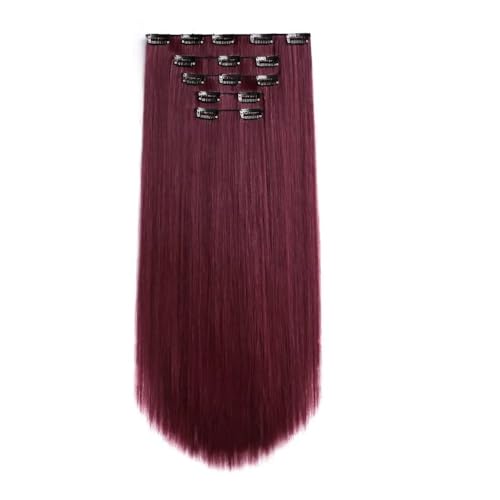 22" lange Haarverlängerungen, Clip-in-Haarverlängerung, gerade, synthetische, mehrfarbige, dicke Haarteile for Anklipsen for Frauen Easy Installation and Removal(Wine Red) von YUHANXINHESHE