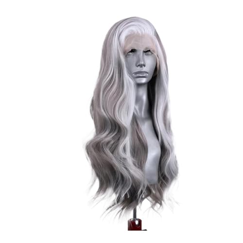 24 Zoll grau gemischte weiße Wellenperücke for Frauen, Highlight-Spitzenfrontperücke mit natürlichem Haaransatz, synthetische Perücke for den Alltag Fügt Haarvolumen hinzu(22inch) von YUHANXINHESHE