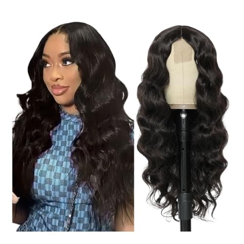 26 Inch Long Wavy Wig Glueless Middle Part Curly Synthetic Lace Wig for Cosplay Daily Use Fügt Haarvolumen hinzu(Black) von YUHANXINHESHE