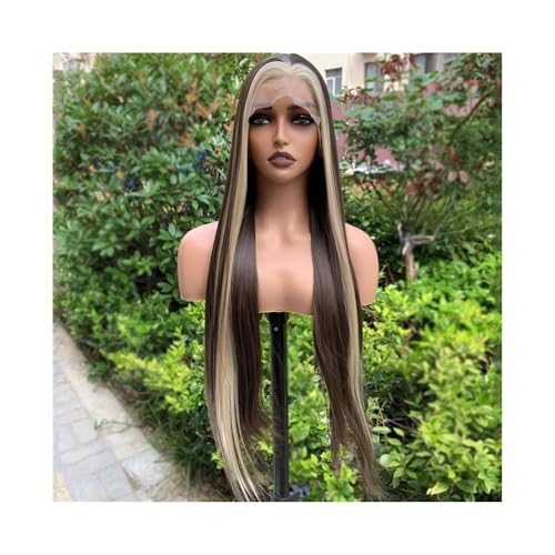 26 Zoll lange, lockige 13x4-Spitzenfrontperücke, Ombre-Braun, gemischte blonde Highlight-Perücken for Frauen, tägliche Partys, Cosplay-Perücken Fügt Haarvolumen hinzu von YUHANXINHESHE
