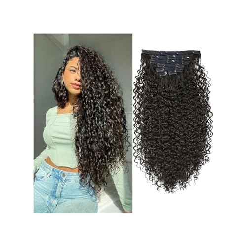 26 Zoll synthetische lockige Clip-In-Haarverlängerungen, verworrene lockige Haarteile, Clip-On-Vollkopf-Gefälschte Haarteile for Frauen Easy Installation and Removal(Black Brown) von YUHANXINHESHE