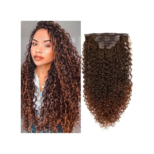 26 Zoll synthetische lockige Clip-In-Haarverlängerungen, verworrene lockige Haarteile, Clip-On-Vollkopf-Gefälschte Haarteile for Frauen Easy Installation and Removal(Dark Brown) von YUHANXINHESHE