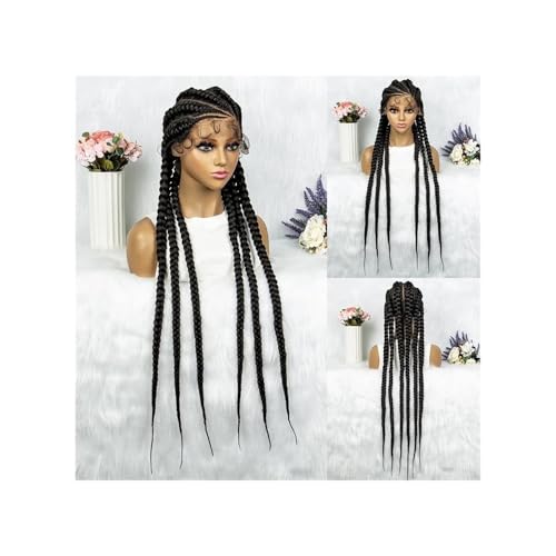 36 Zoll Geflochtene Perücke For Frauen, Box Braid Perücken Mit Babyhaar, Natürlicher Haaransatz, Synthetische Lace Front Twist Braids Perücke Fügt Haarvolumen hinzu(Black) von YUHANXINHESHE