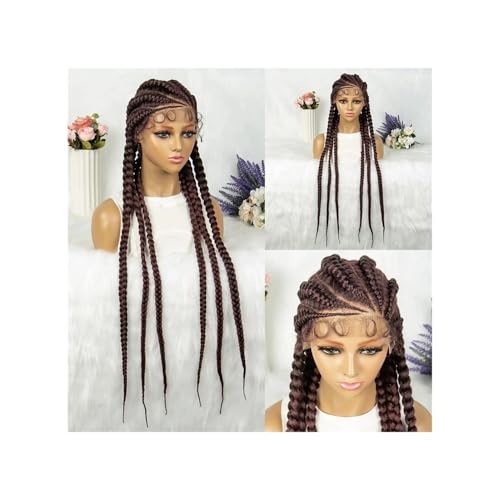 36 Zoll Geflochtene Perücke For Frauen, Box Braid Perücken Mit Babyhaar, Natürlicher Haaransatz, Synthetische Lace Front Twist Braids Perücke Fügt Haarvolumen hinzu(Wine red) von YUHANXINHESHE