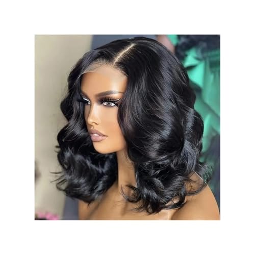 4 X4 Echthaar-Kurzhaarperücke Im Bob-Stil, Gewellt, HD-Spitzenfrontperücken For Schwarze Frauen, Tragen Und Gehen,Spitzenverschlussperücken, Natürliche Farbe Fügt Haarvolumen hinzu(200Density,8inch) von YUHANXINHESHE